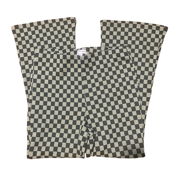 Love on a Hanger Checkered Flare Pants in Black and Green - Picture 1 of 6